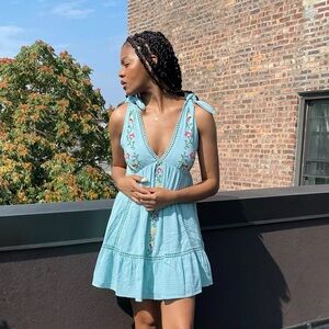 Urban Outfitters Forever Embroidered Mini Babydoll Dress S